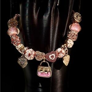 Elegant Pink and Rose Gold Charm Bracelet